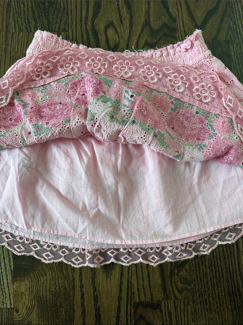 Love Shack Fancy Pink Floral Eyelet Tiered Skirt - Picture 3 of 4